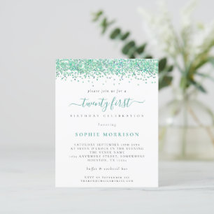 Budget Teal Glitter Invitation till 21-årsfest