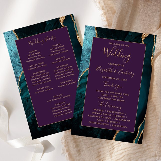 Budget Teal Gold Agate Purple Wedding Program (Skapare uppladdad)