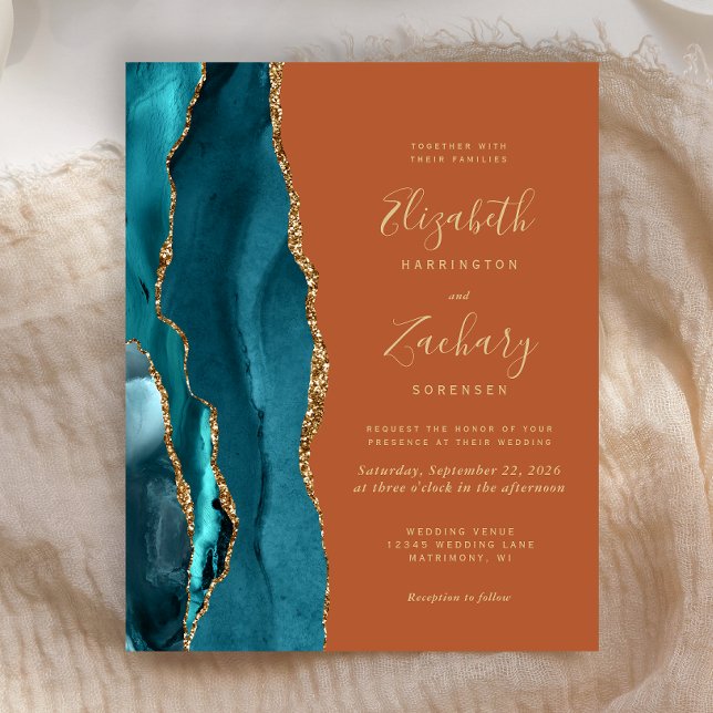 Budget Teal Guld Agat Bränd Orange Rost Bröllop (Skapare uppladdad)