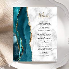 Budget Teal Guld Agat Marmor Bröllopsmeny