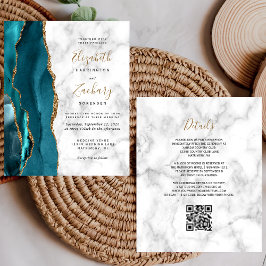 Budget Teal Guld Agat Marmor QR-kod Bröllop