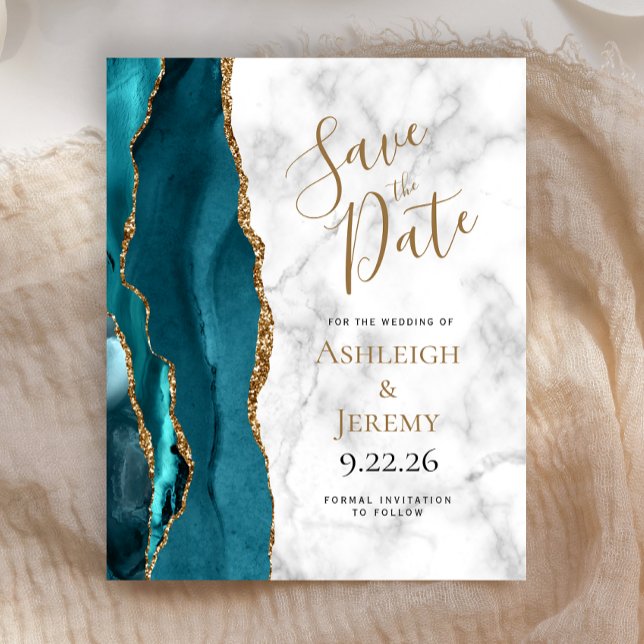 Budget Teal Guld Agat Marmor Spara Datum (Skapare uppladdad)