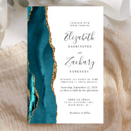 Budget Teal Guld Agat Modern Bröllopsinbjudan