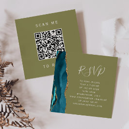 Budget Teal Guld Agat Oliv Bröllop QR-kod RSVP Tilläggskort