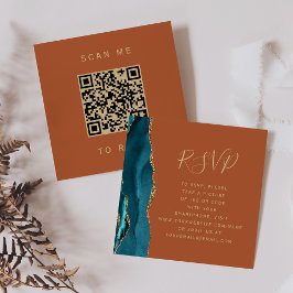 Budget Teal Guld Agat Rost Bröllop QR-kod RSVP Tilläggskort