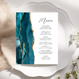 Budget Teal Guld Agat Script Bröllopsmeny