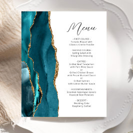 Budget Teal Guld Agat Script Bröllopsmeny