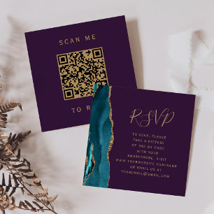 Budget Teal Guld Agate Lila Bröllop QR Code OSA  Tilläggskort