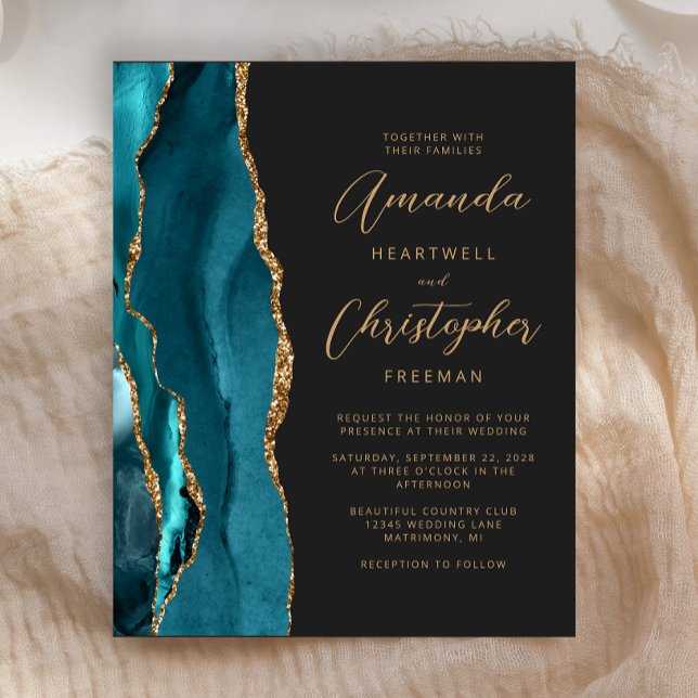 Budget Teal Guld Agate Slate Wedding bjudande (Skapare uppladdad)