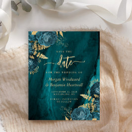 Budget Teal Guld Blommig Bröllop Spara Datum