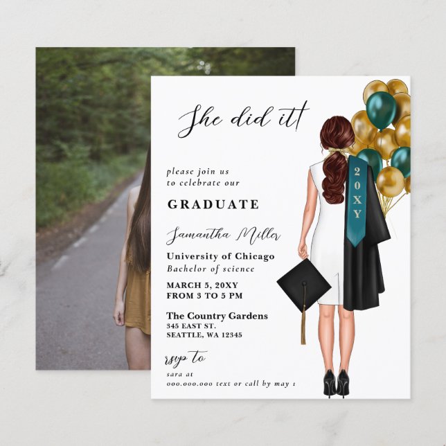 Budget Teal Guld Photo Hon gjorde det Studenten (Fram/baksida)