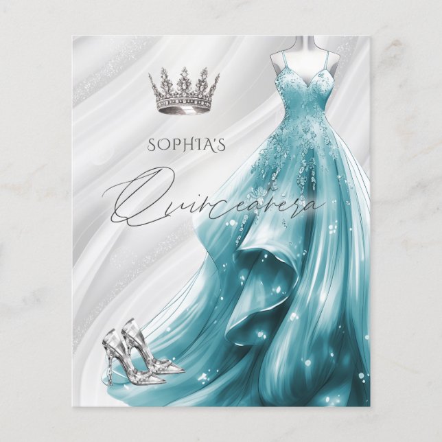 Budget Teal  Klänning Quinceañera Inbjudan (Framsida)