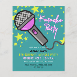 Budget Teal Lila Kids Karaoke Party-inbjudan
