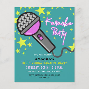 Budget Teal Lila Kids Karaoke Party-inbjudan