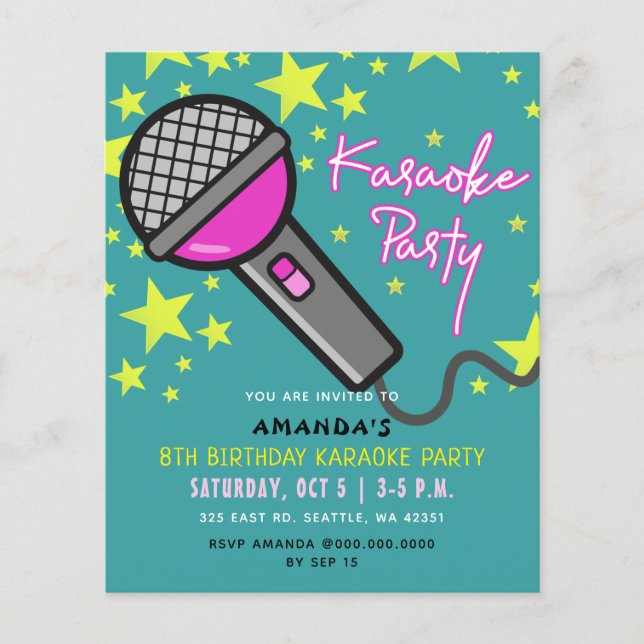 Budget Teal Rosa Barn Karaoke Fest Inbjudan (Framsida)