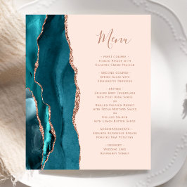 Budget Teal Rose Gold Agate Blush Bröllopsmeny