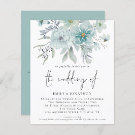 Budget Teal Sea Mist QR-Blommigtar Bröllbjudan