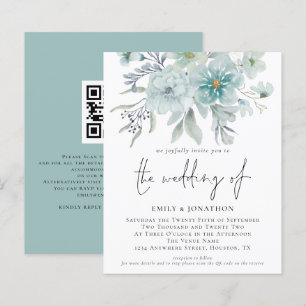 Budget Teal Sea Mist QR-Blommigtar Bröllbjudan