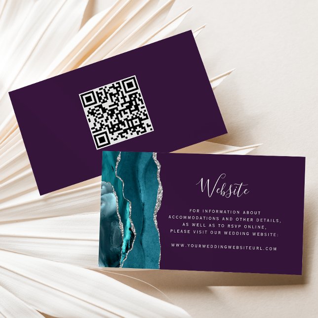 Budget Teal Silver Agat Lila Bröllops QR-kod Tilläggskort (Skapare uppladdad)