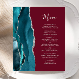 Budget Teal Silver Agate Burgundy Bröllop Menu