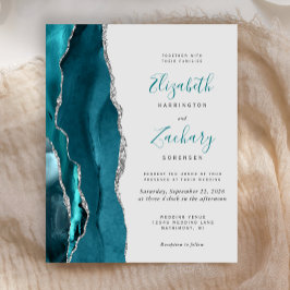 Budget Teal Silver Agate Grå Bröllopsinbjudan