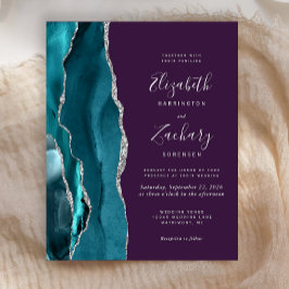 Budget Teal Silver Agate Lila bröllopsinbjudan