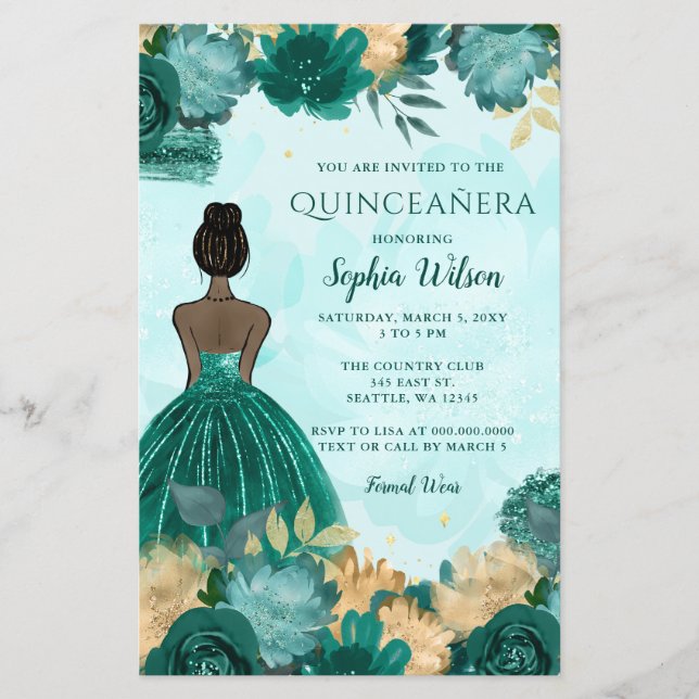 Budget Teal Turcos Guld Princess Quinceañera (Framsida)