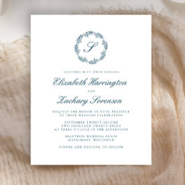 Budget Tealblå Monogram Krans Script Bröllop