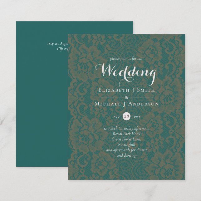 BUDGET Tealfärgat Monokromt Bröllopsinbjudan (Fram/baksida)