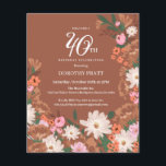 Budget Terracotta Blommigt 40:e födelsedag Inbjuda<br><div class="desc">Rustic fall 40-dagars festinbjudan. Ljusvita blommor dyker upp mot djup terracotta,  brun bakgrund. Djupa vilda blommor av orange,  blommiga blommor av rosa och djupa löv av grönt skapar en söt visning av masterblommor. Anteckningsdetaljer läggs till i vittext och trendig.</div>