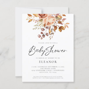 Budget Terracotta Blommigts Baby Shower-inbjudan Vykort