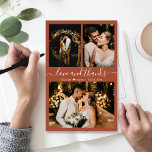 Budget Terracotta Bröllop Collage - tackkort<br><div class="desc">Budget, Modern, Terracotta Elegant Hand lät Bröllop tre Photo Collage Tack personlig till ett överkomligt pris med ett tunt kort med låg budget. Minimalistiskt tack för bröllop, du har en kortmall med tre foto på framsidan och ett foto på baksidan. Med texten "Kärlek och tack" i ett snabbt skrivet kalligrafskript...</div>
