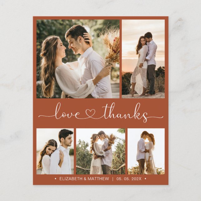 Budget Terracotta Collage Bröllop Tack Flyer (Framsidan)