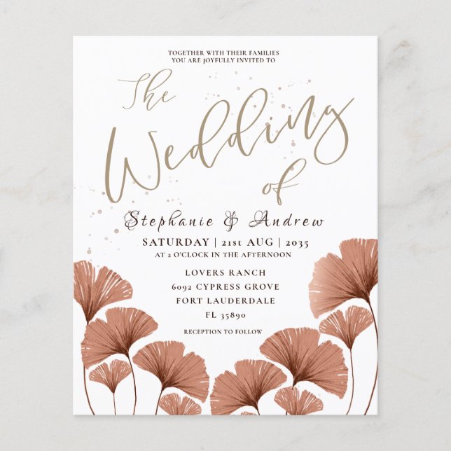 Budget Terracotta Foliage Wedding bjudande (Framsida)