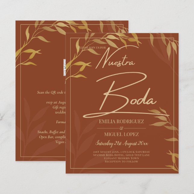 Budget Terracotta GULD Nuestra Boda Spanska bröllo (Fram/baksida)