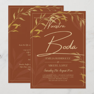 Budget Terracotta GULD Nuestra Boda Spanska bröllo Inbjudningar