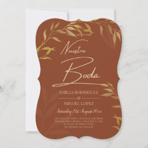 Budget Terracotta GULD Nuestra Boda Spanska bröllo Inbjudningar