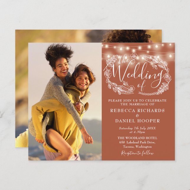 Budget Terracotta Ljussling 2 Foto Bröllopsinbjuda (Fram/baksida)