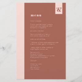 Budget Terracotta Modern Monogram Bröllop Menu