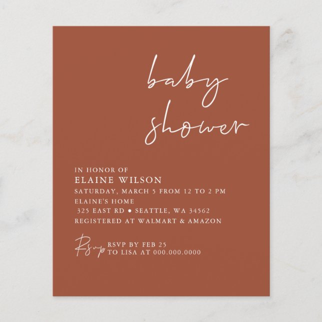 Budget Terracotta Neutralt Baby Shower-inbjudan (Framsida)