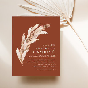 Budget Terracotta pampas elegant bröllop inbjudan Flygblad