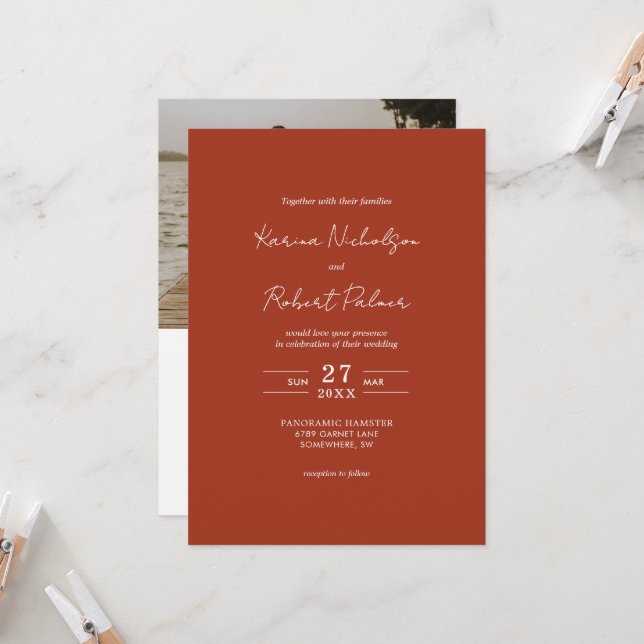 Budget Terracotta Photo QR Code OSA Bröllop Inbjudningar (Fram/Back In Situ)