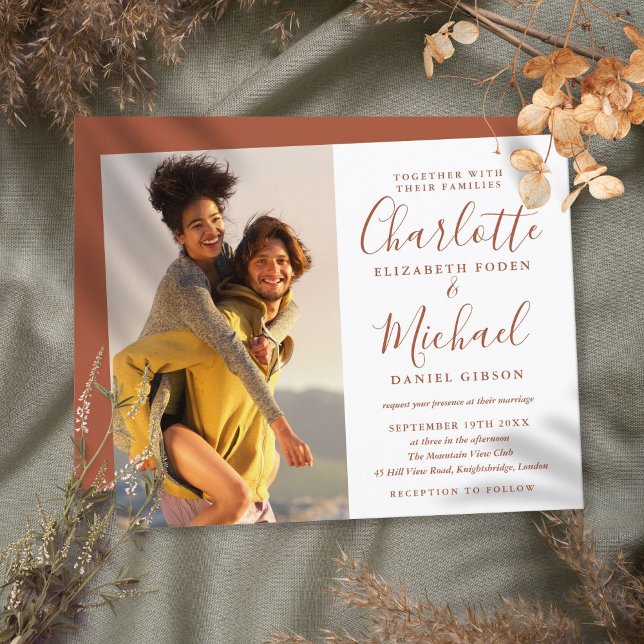 Budget Terracotta Script Foto Bröllopsinbjudan (Skapare uppladdad)