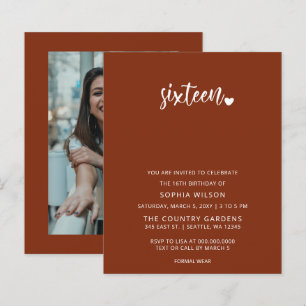 Budget Terracotta Script Sweet 16 Fotoinbjudan