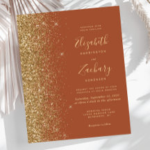 Budget Terrakotta Guld Glitter Bröllopsinbjudan