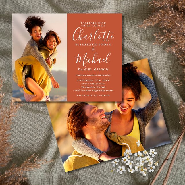 Budget Terrakotta Script Fotos Bröllopsinbjudan (Skapare uppladdad)