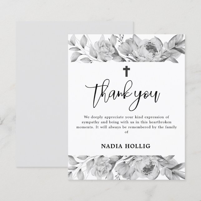 Budget Thank You Funeral Cross Memorial Card (Fram/baksida)
