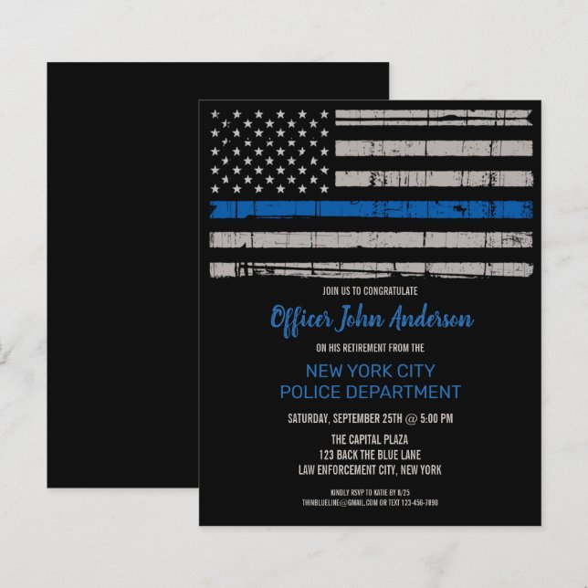 Budget Thin Blue Line Polisinbjudan Pension (Fram/baksida)