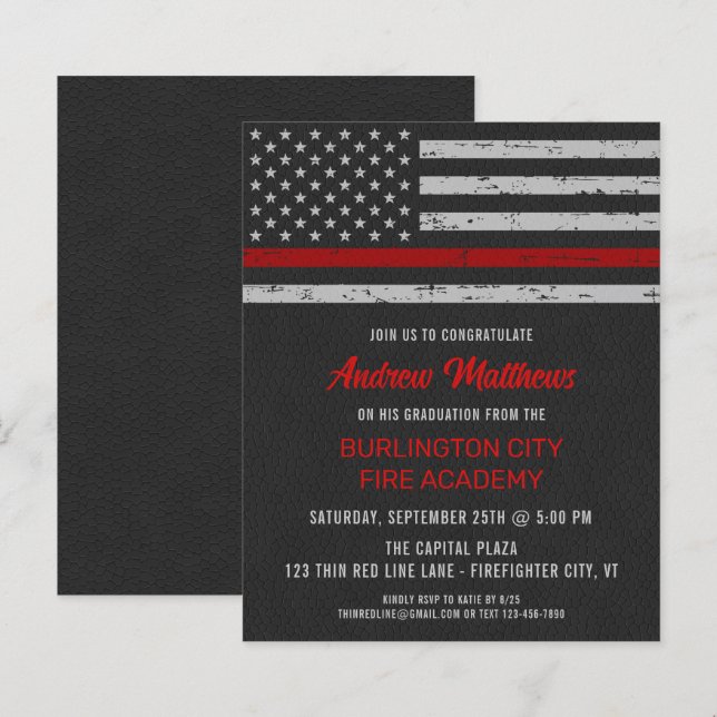 Budget Thin Red Line Firefighter Studenten Inbjuda (Fram/baksida)