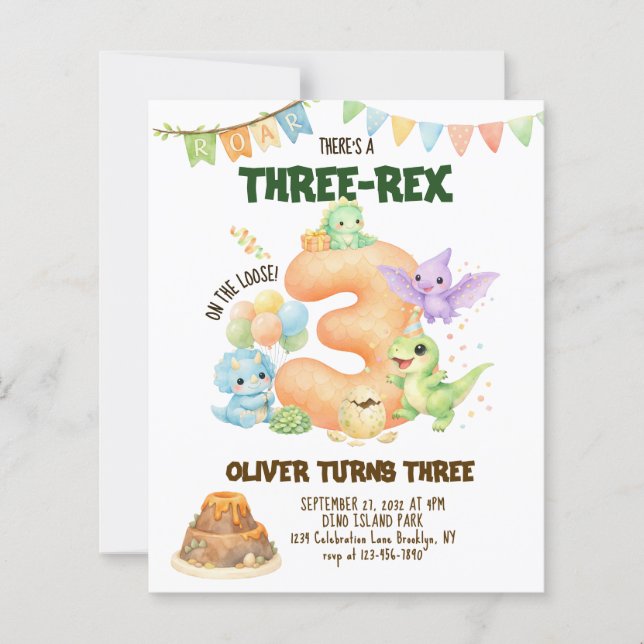 BUDGET Three-Rex Dinosaur Söt Dino 3-årsdag (Framsida)